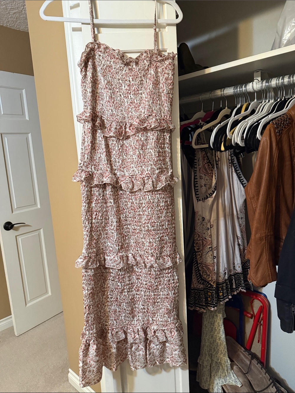 Smocked Tiered Ruffle Maxi Dress in Blush Floral